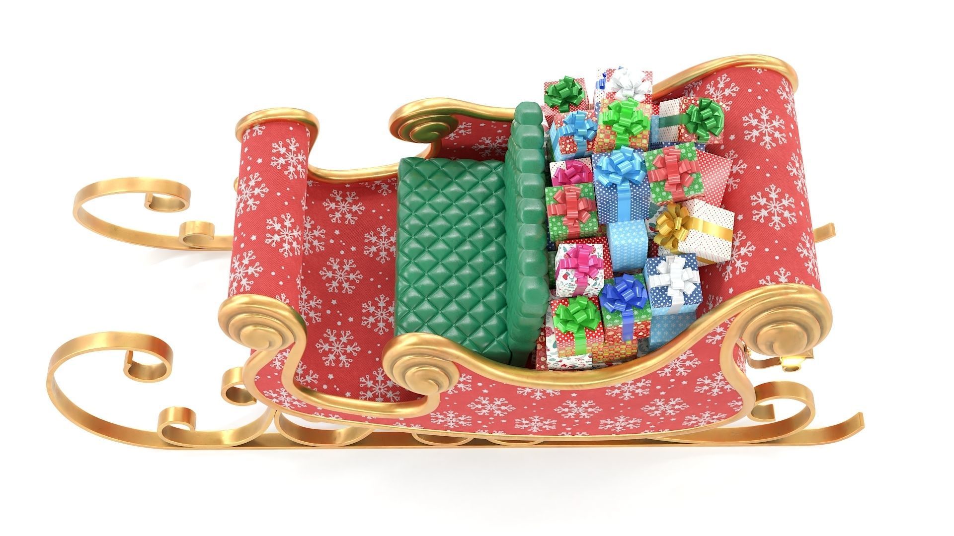 Santa Claus Sleigh with Snowflakes Pattern Low-poly 3D model_8