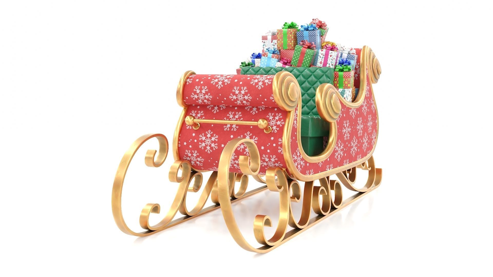 Santa Claus Sleigh with Snowflakes Pattern Low-poly 3D model_9