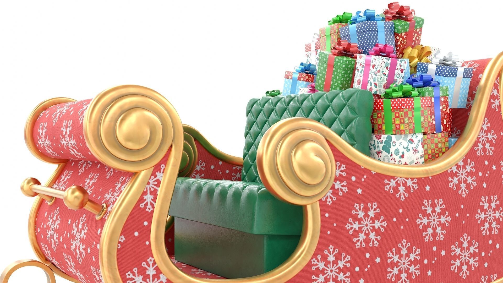 Santa Claus Sleigh with Snowflakes Pattern Low-poly 3D model_10