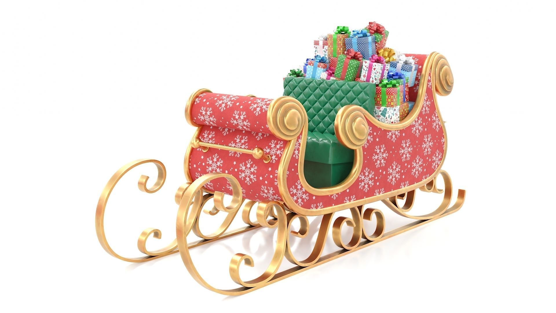 Santa Claus Sleigh with Snowflakes Pattern Low-poly 3D model_6