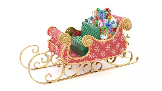 Santa Claus Sleigh with Snowflakes Pattern Low-poly 3D model