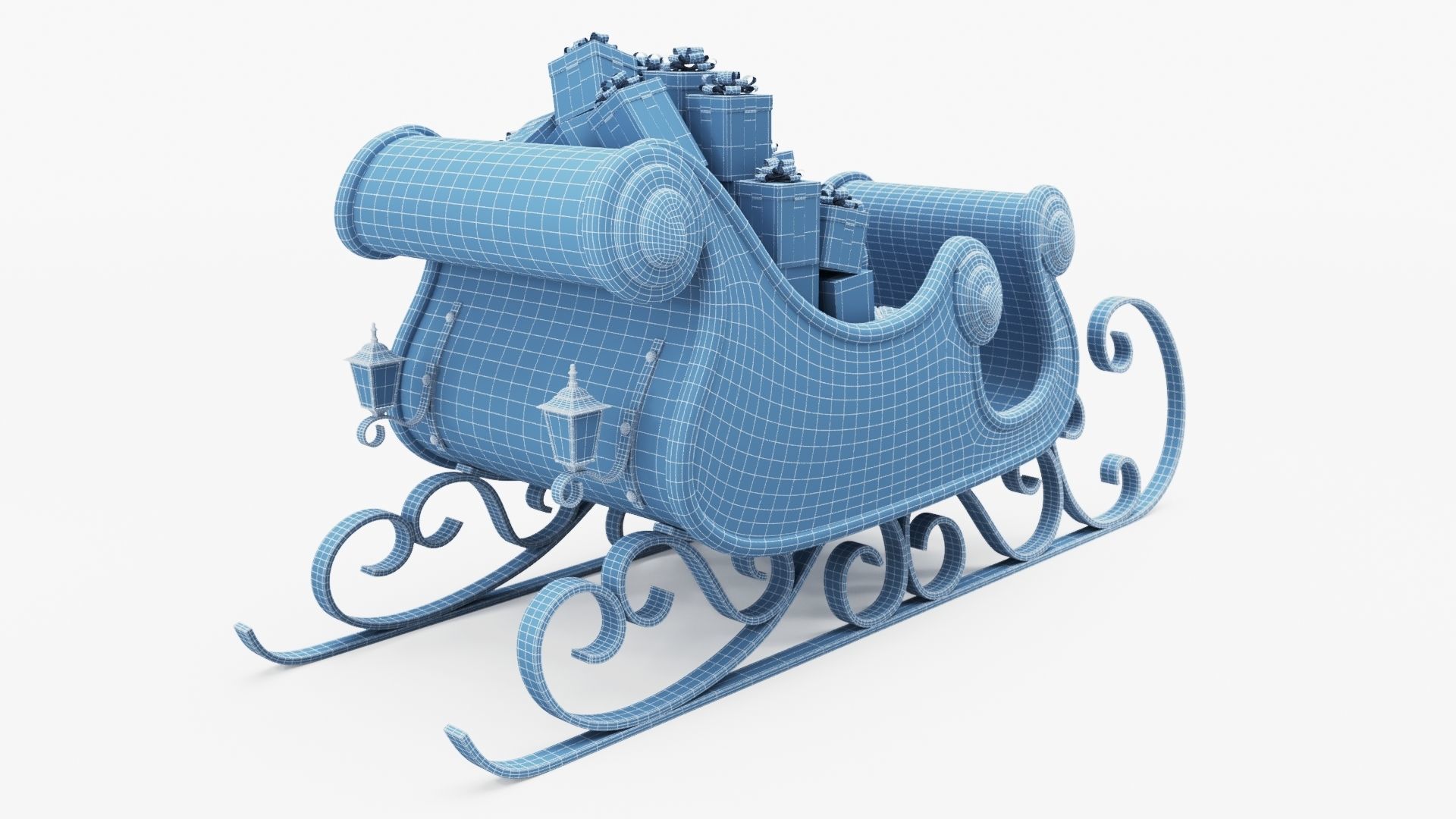 Santa Claus Sleigh with Snowflakes Pattern Low-poly 3D model_15