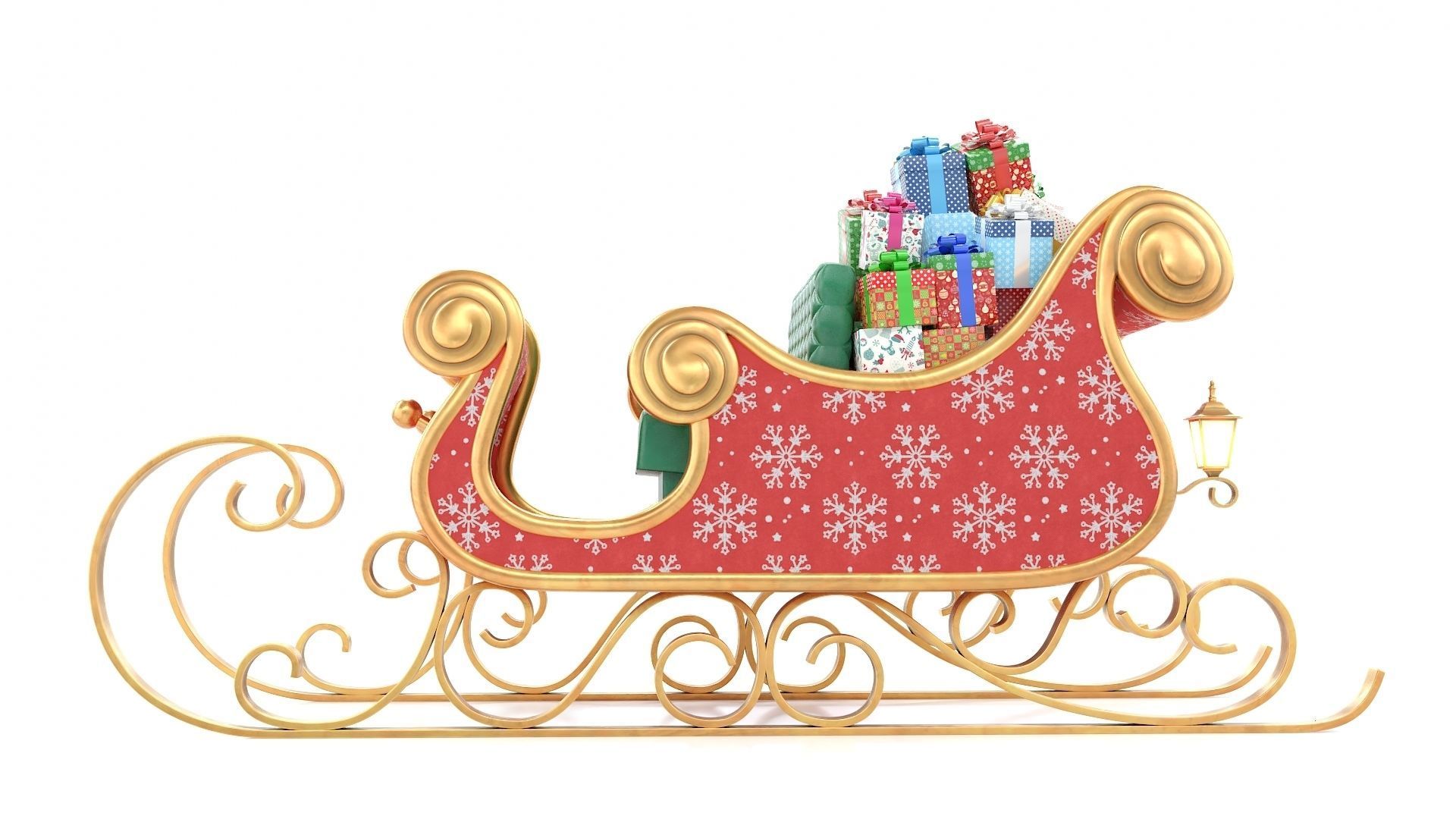 Santa Claus Sleigh with Snowflakes Pattern Low-poly 3D model_3