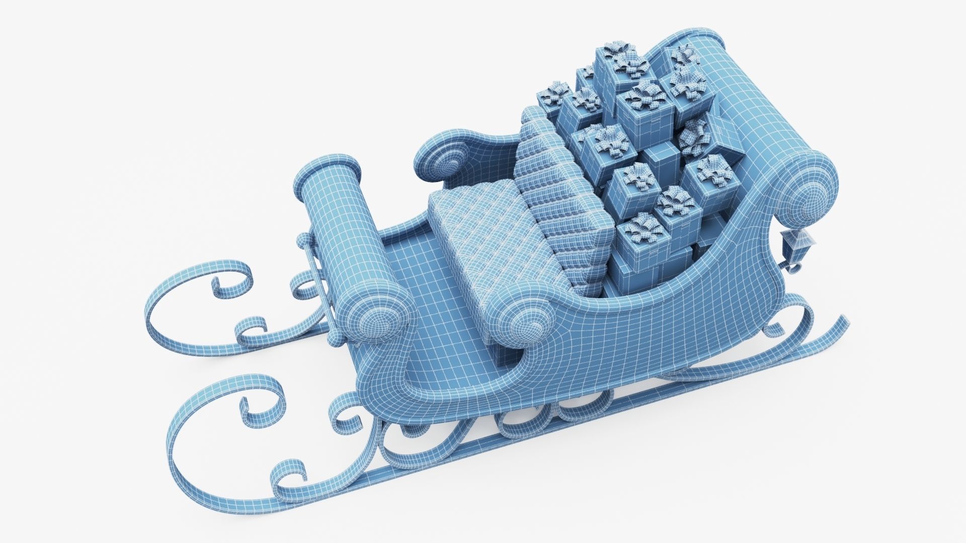 Santa Claus Sleigh with Snowflakes Pattern Low-poly 3D model_16