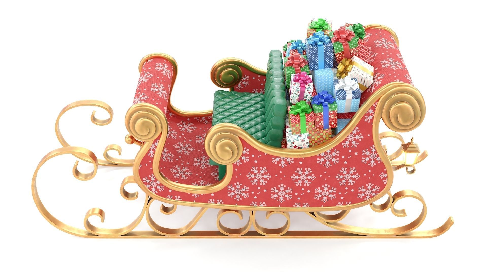 Santa Claus Sleigh with Snowflakes Pattern Low-poly 3D model_4