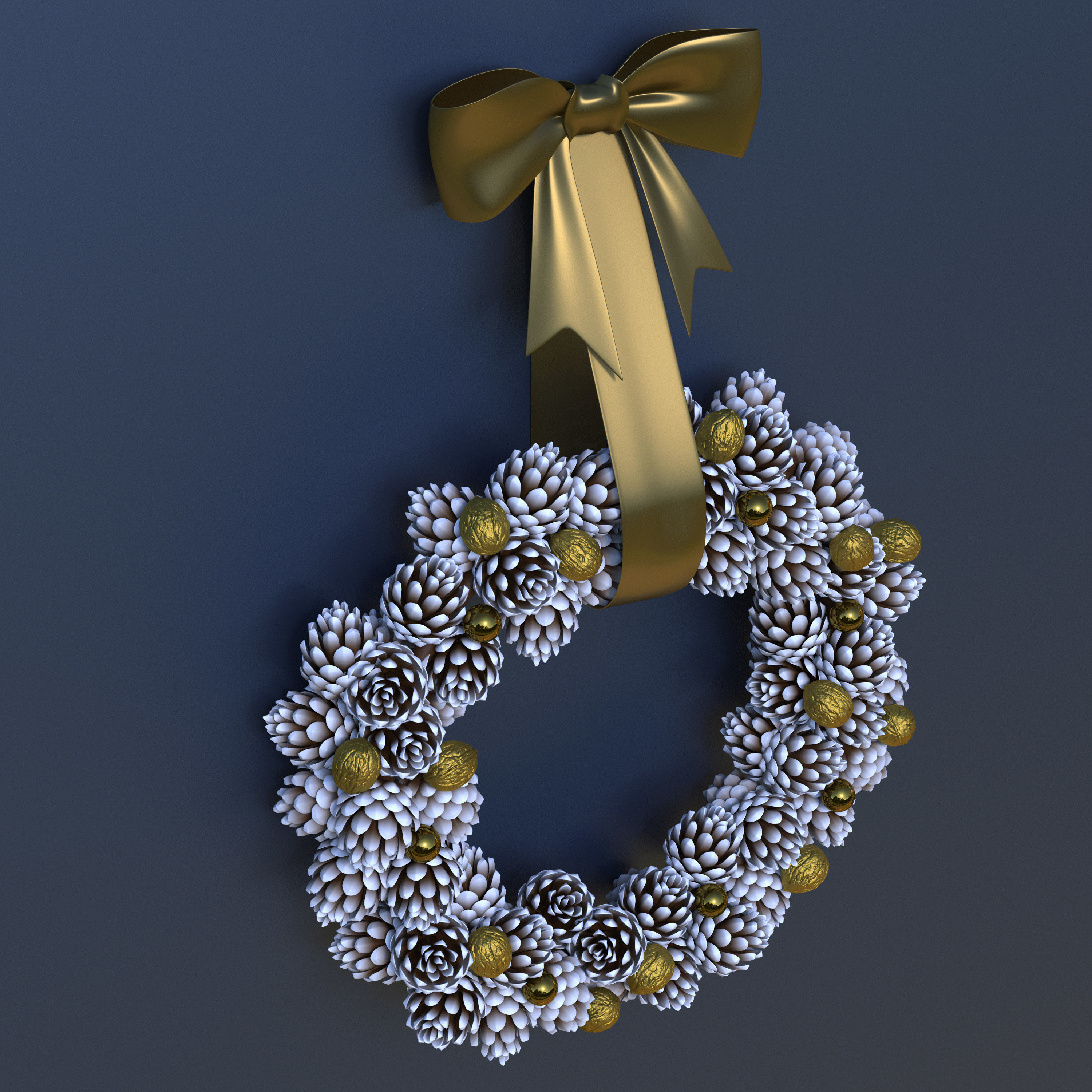 Wreath Collection christmas with pine cones and gold ornaments 3D model_17