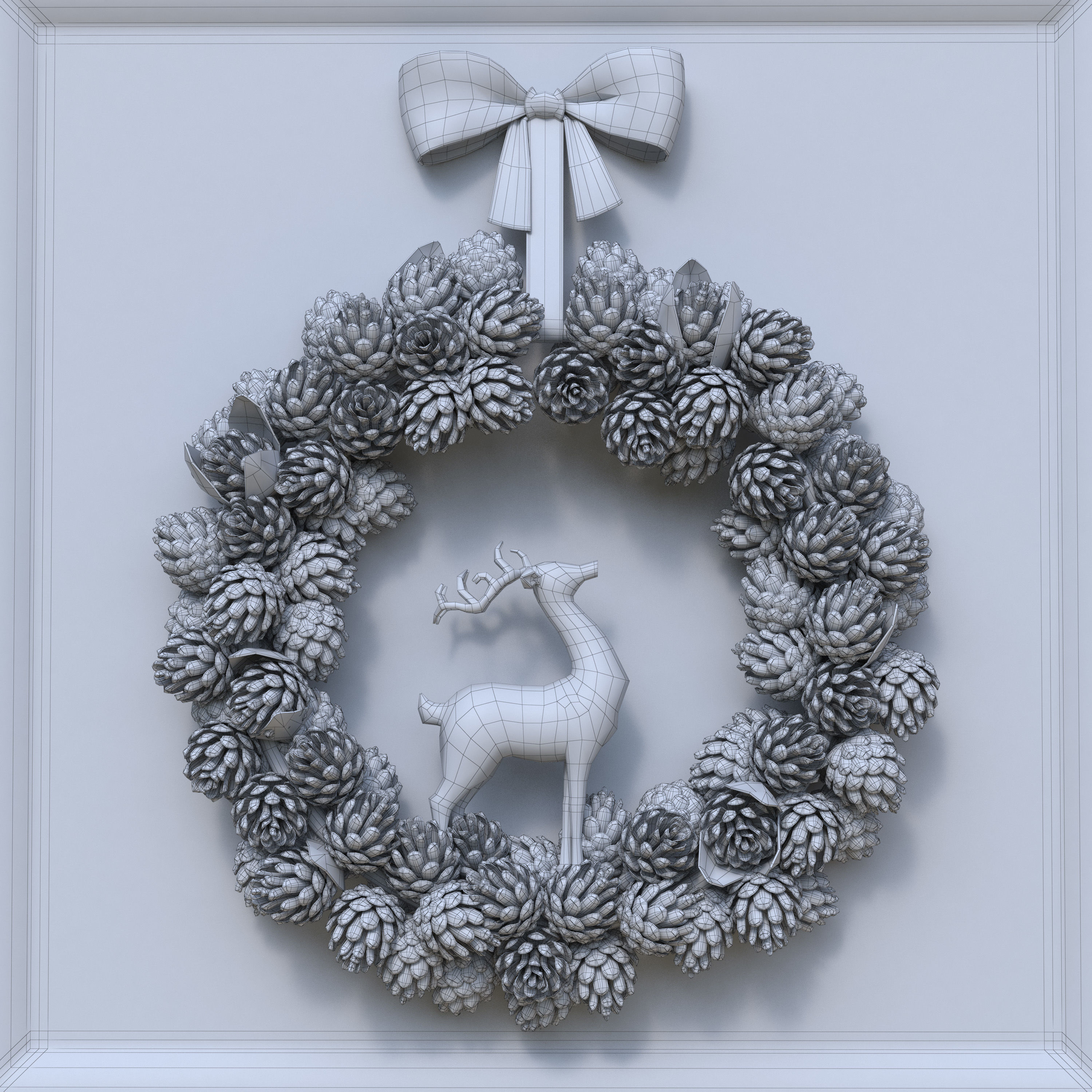 Wreath Collection christmas with pine cones and gold ornaments 3D model_22