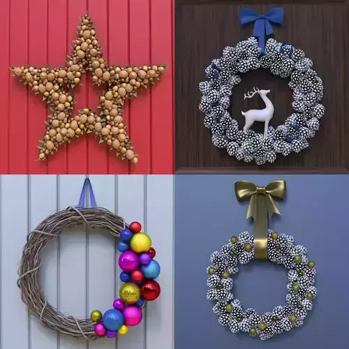 Wreath Collection christmas with pine cones and gold ornaments 3D model