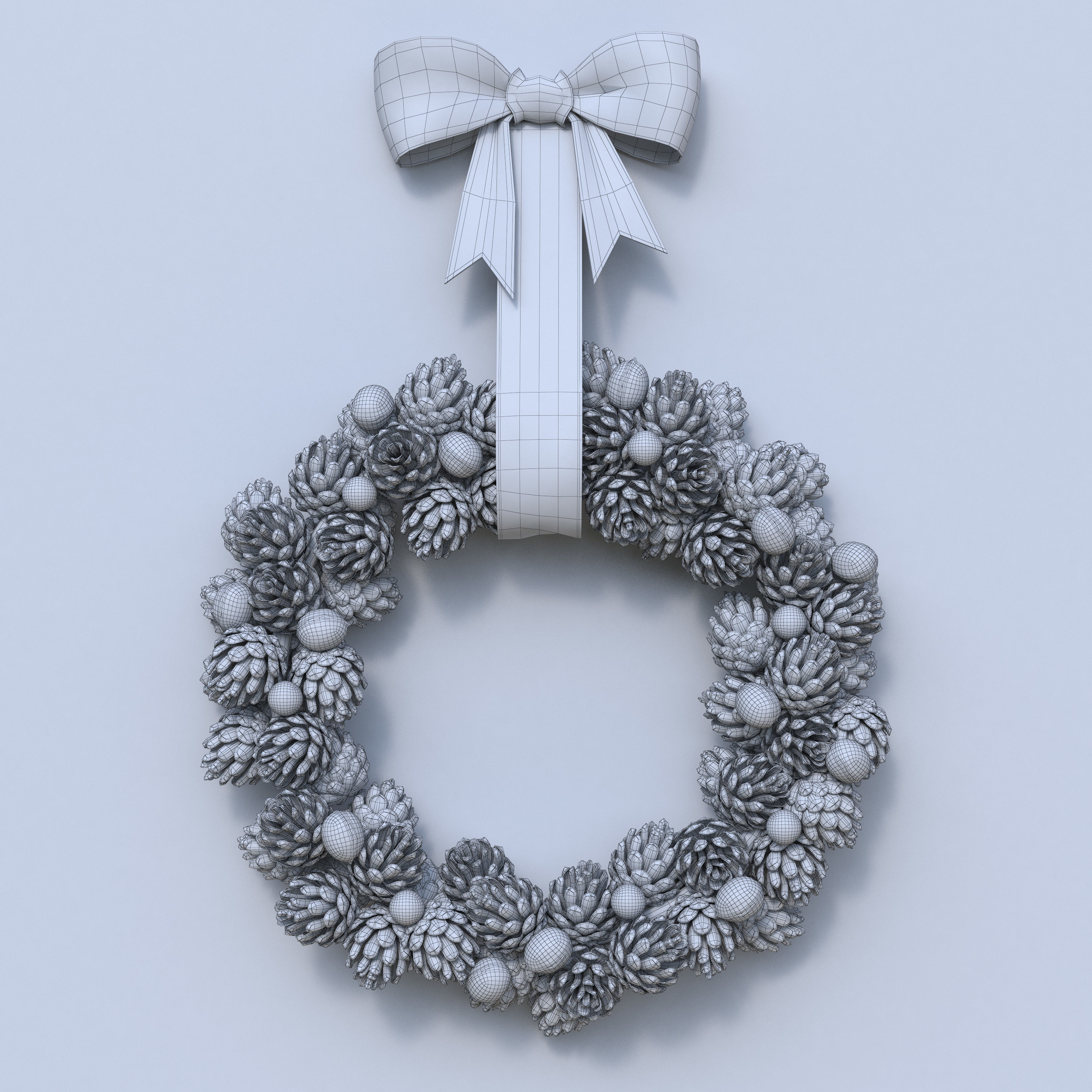 Wreath Collection christmas with pine cones and gold ornaments 3D model_28