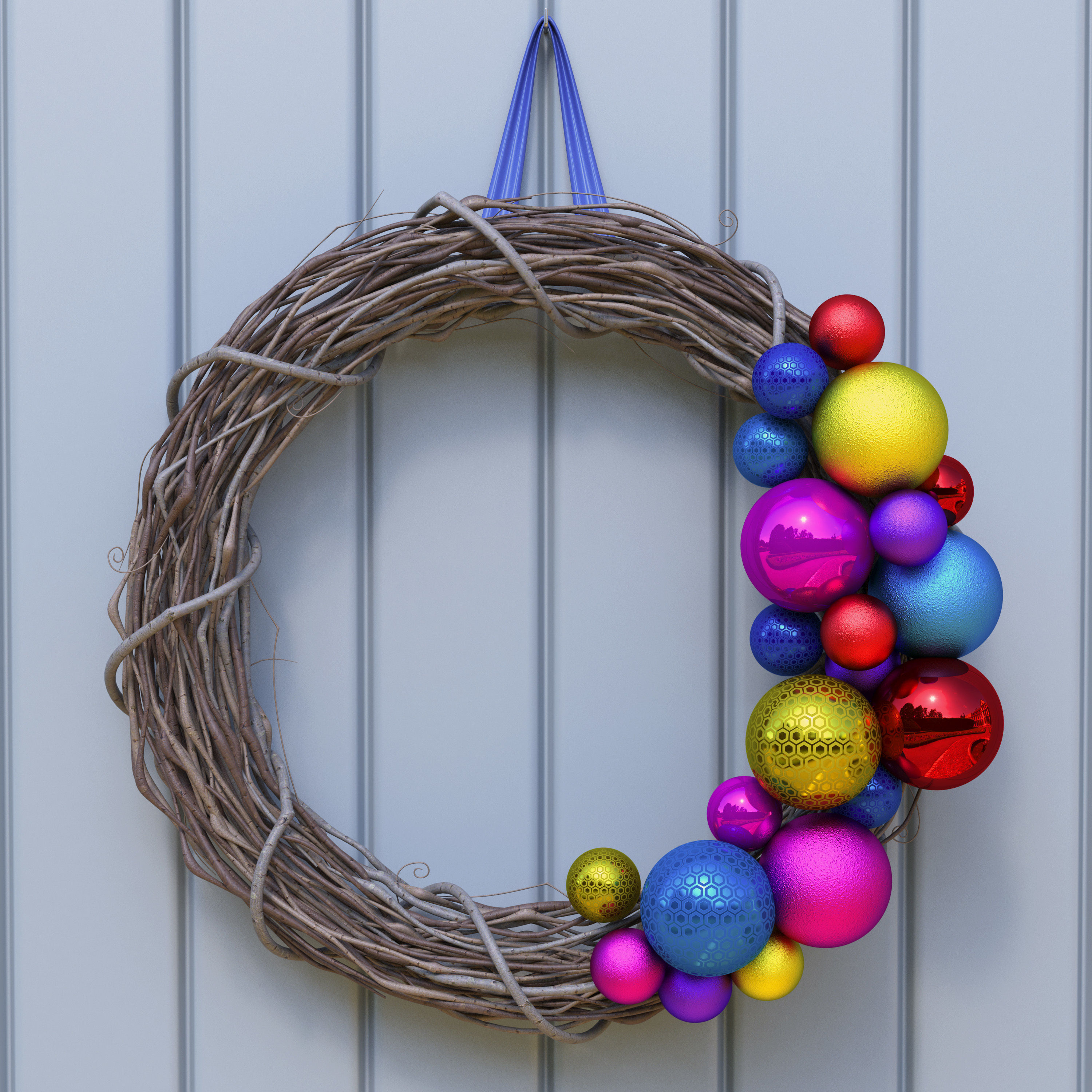 Wreath Collection christmas with pine cones and gold ornaments 3D model_2
