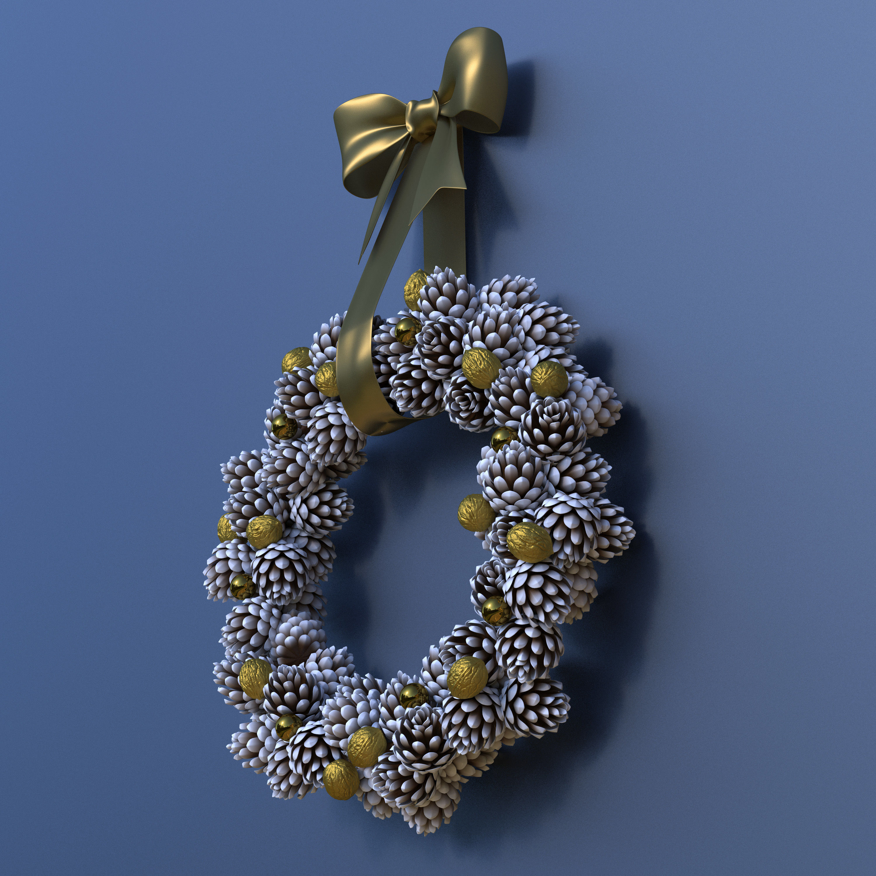 Wreath Collection christmas with pine cones and gold ornaments 3D model_16