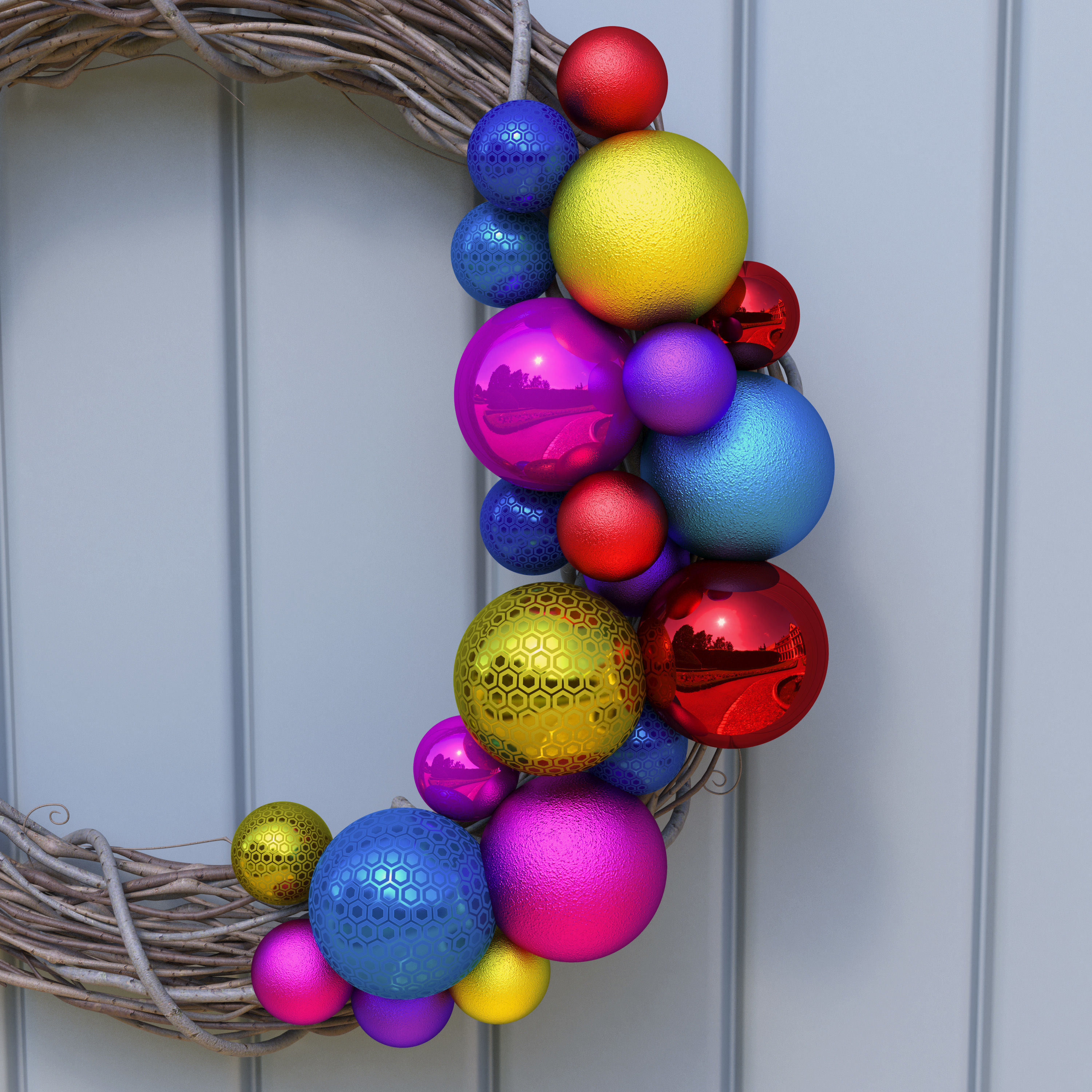 Wreath Collection christmas with pine cones and gold ornaments 3D model_5