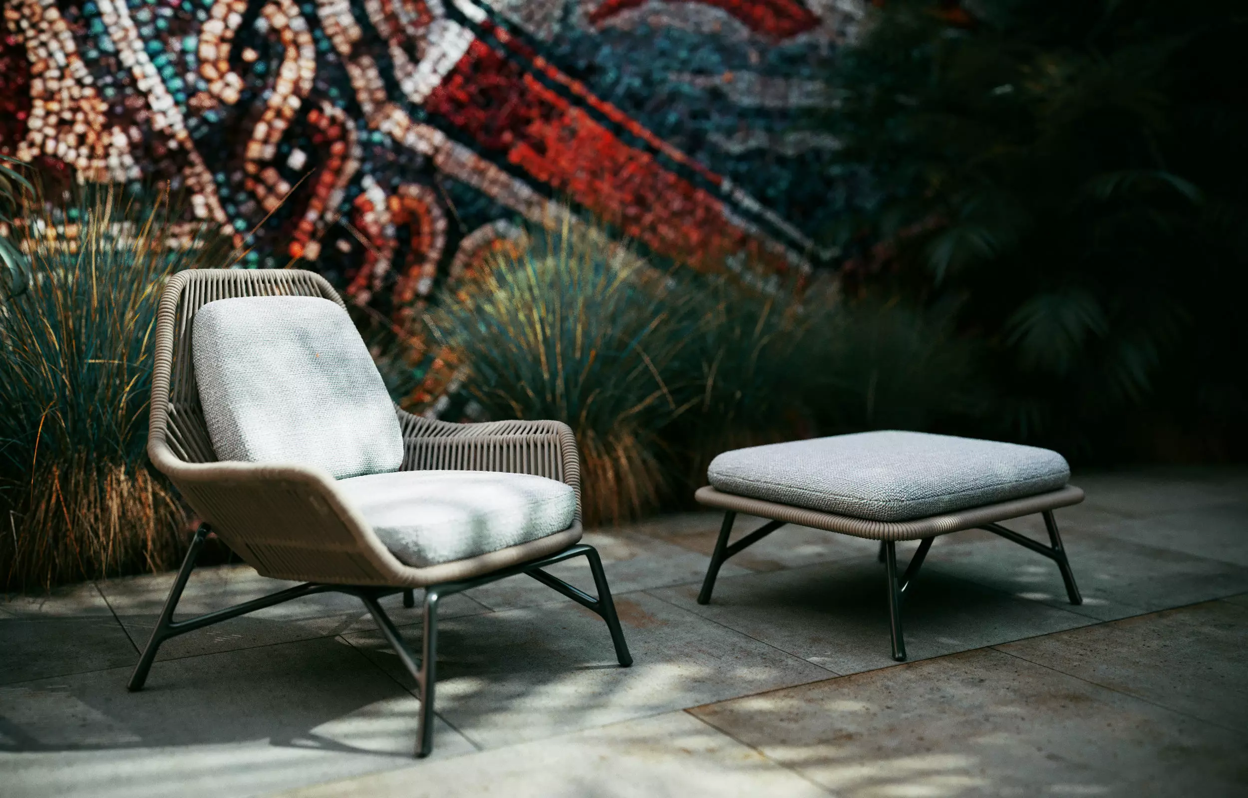 Minotti Prince Cord outdoor armchair and Ottoman 3D model