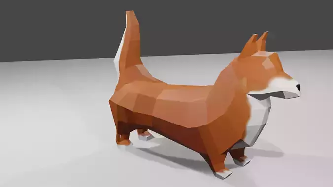 Korgy polygonal dog Low-poly 3D model