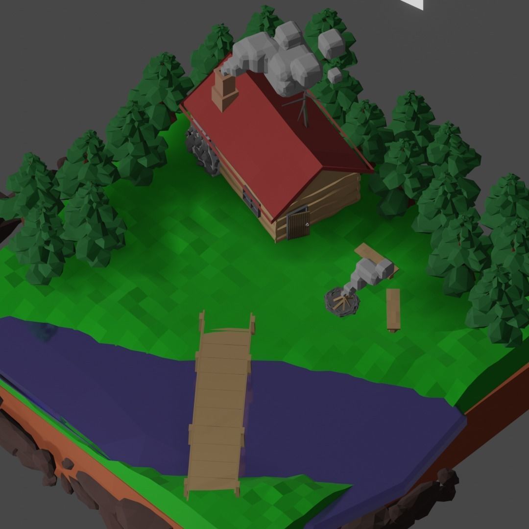 low poly isometric forrest hut Low-poly 3D model_4