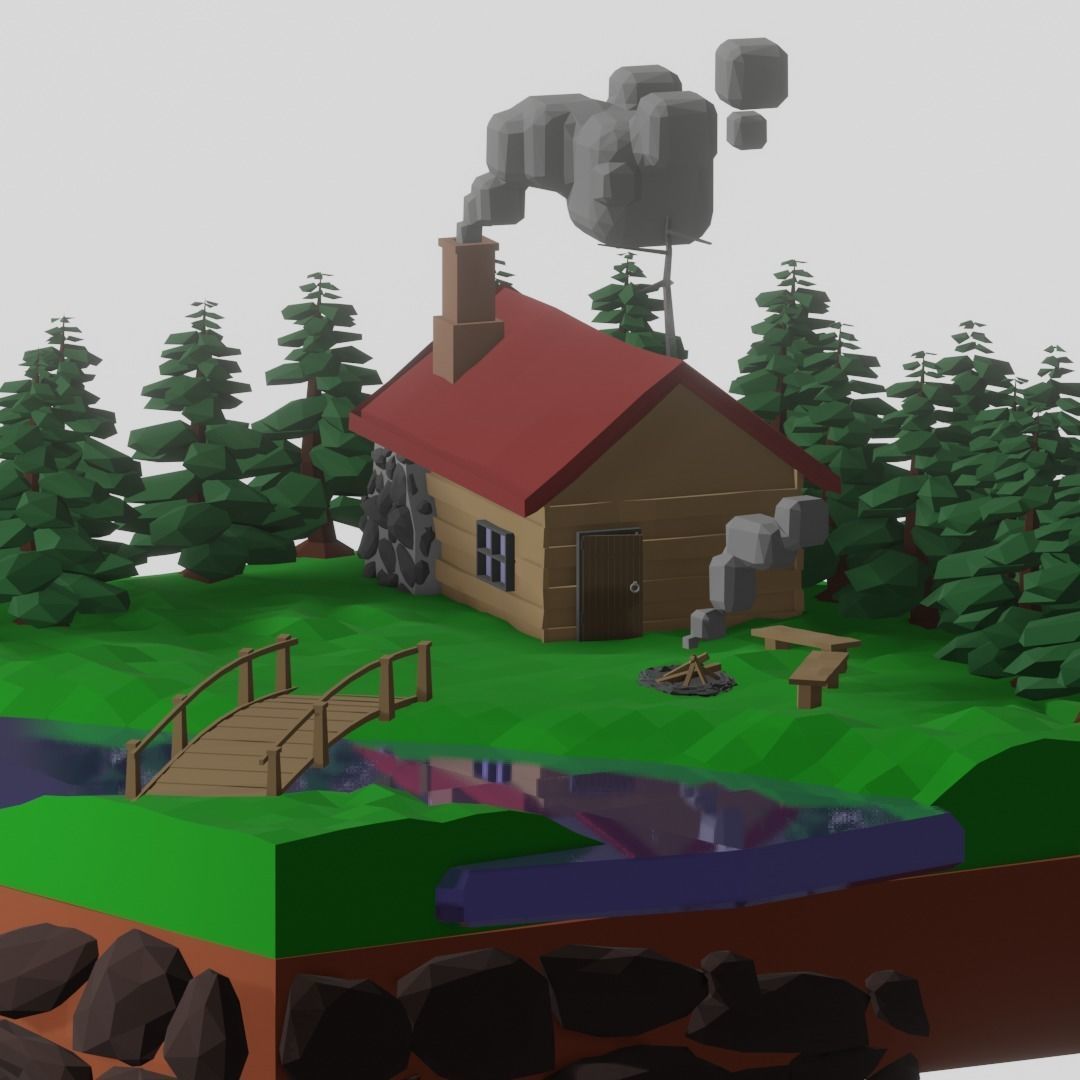 low poly isometric forrest hut Low-poly 3D model_3