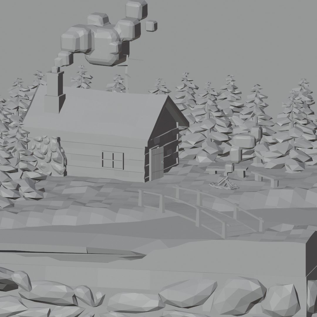 low poly isometric forrest hut Low-poly 3D model_2