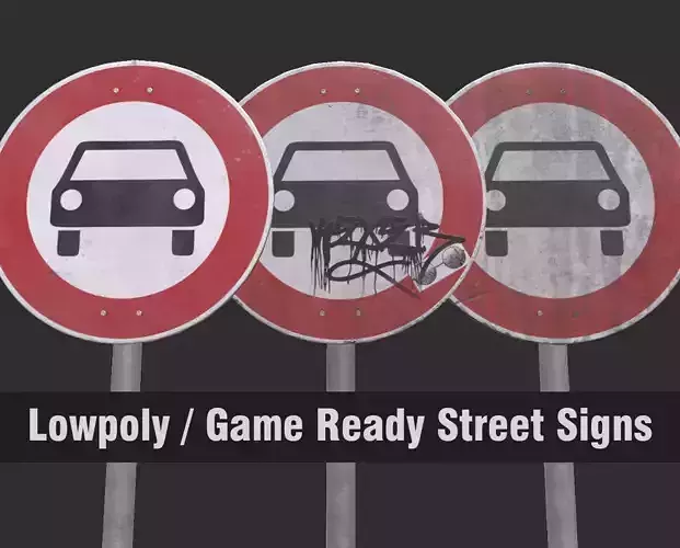 Lowpoly CITY TRAFFIC STREET SIGN No Cars VR AR Games 3D PBR 