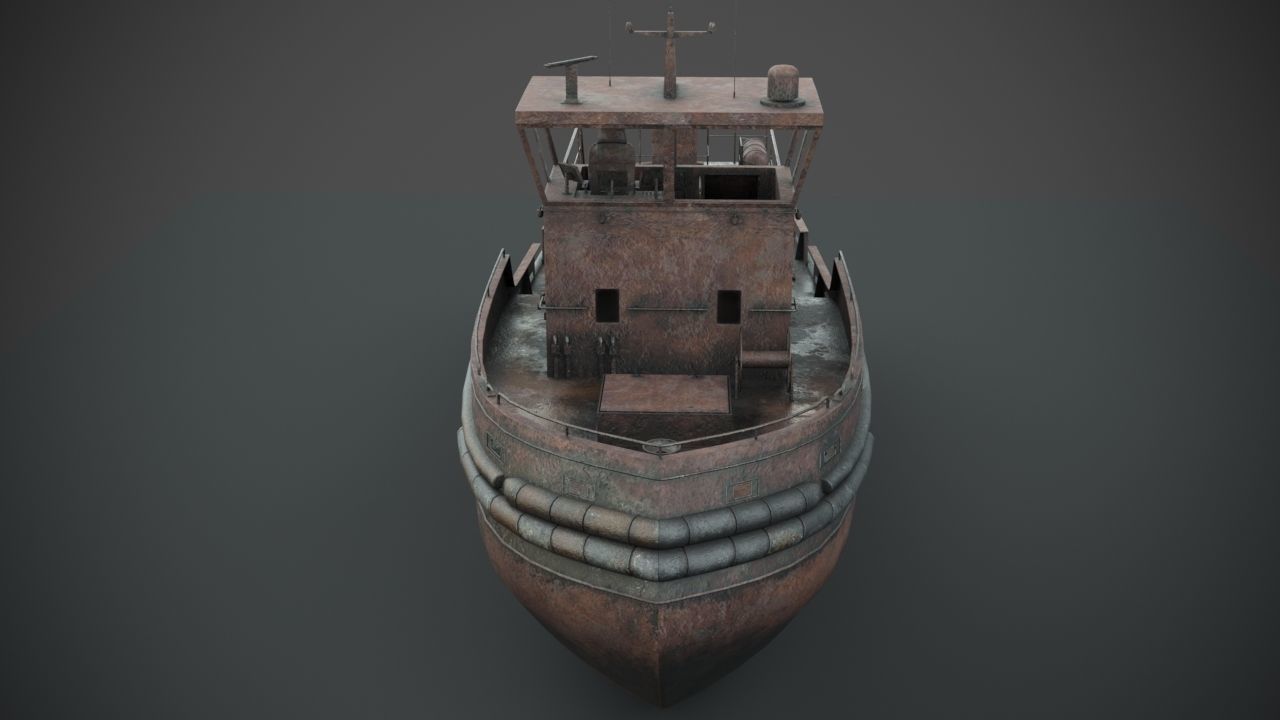Rusted abandoned tug boat 3D model_8