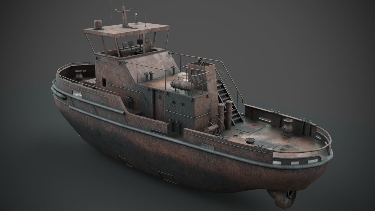 Rusted abandoned tug boat 3D model_3