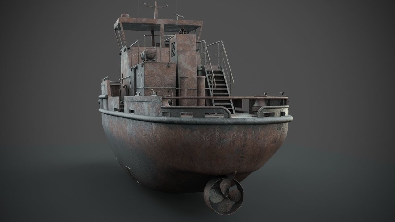 Rusted abandoned tug boat 3D model_4