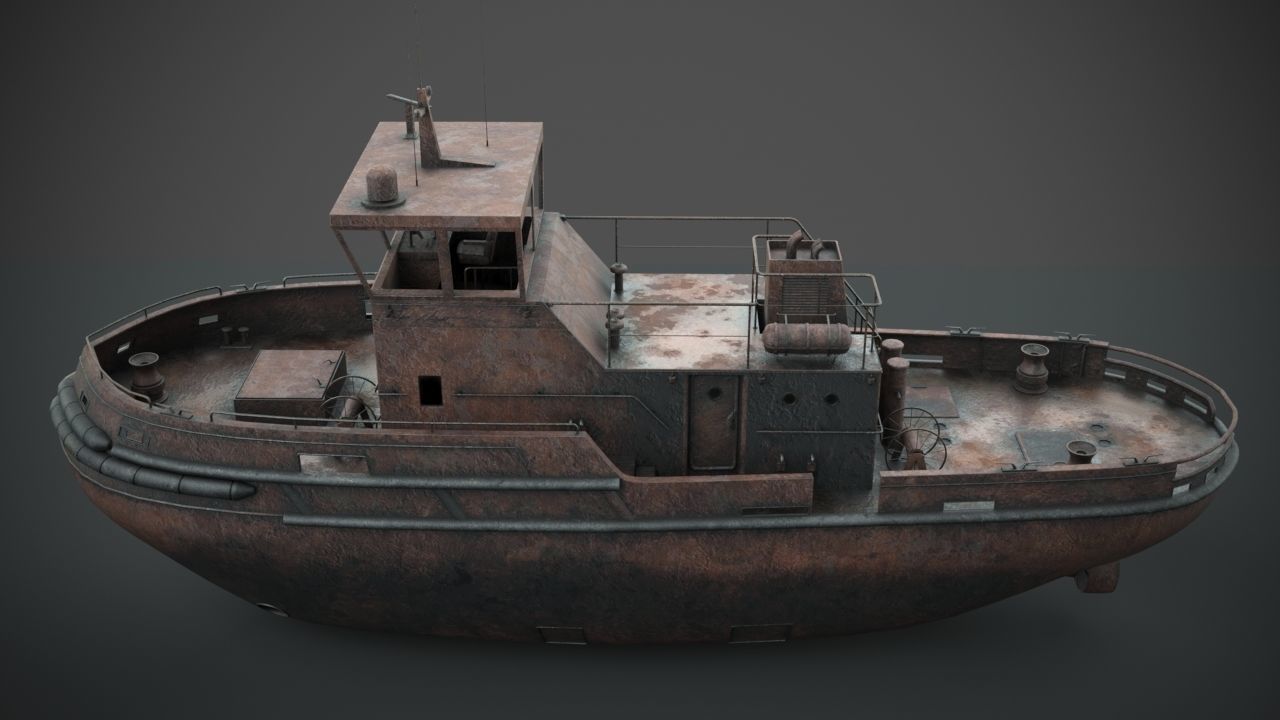 Rusted abandoned tug boat 3D model_2