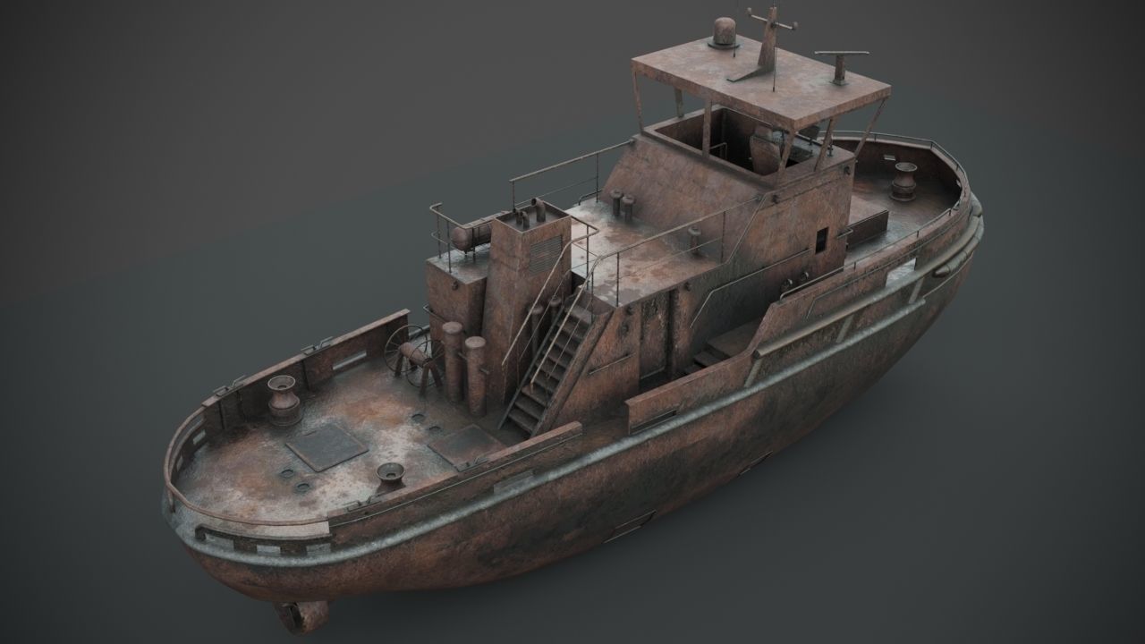 Rusted abandoned tug boat 3D model_6