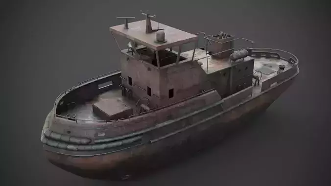 Rusted abandoned tug boat 3D model