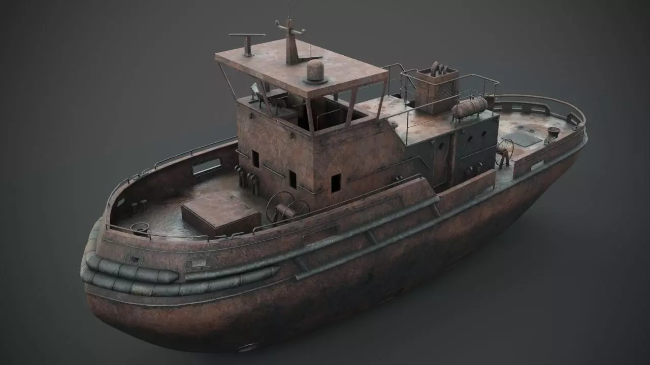 Rusted abandoned tug boat 3D model_0