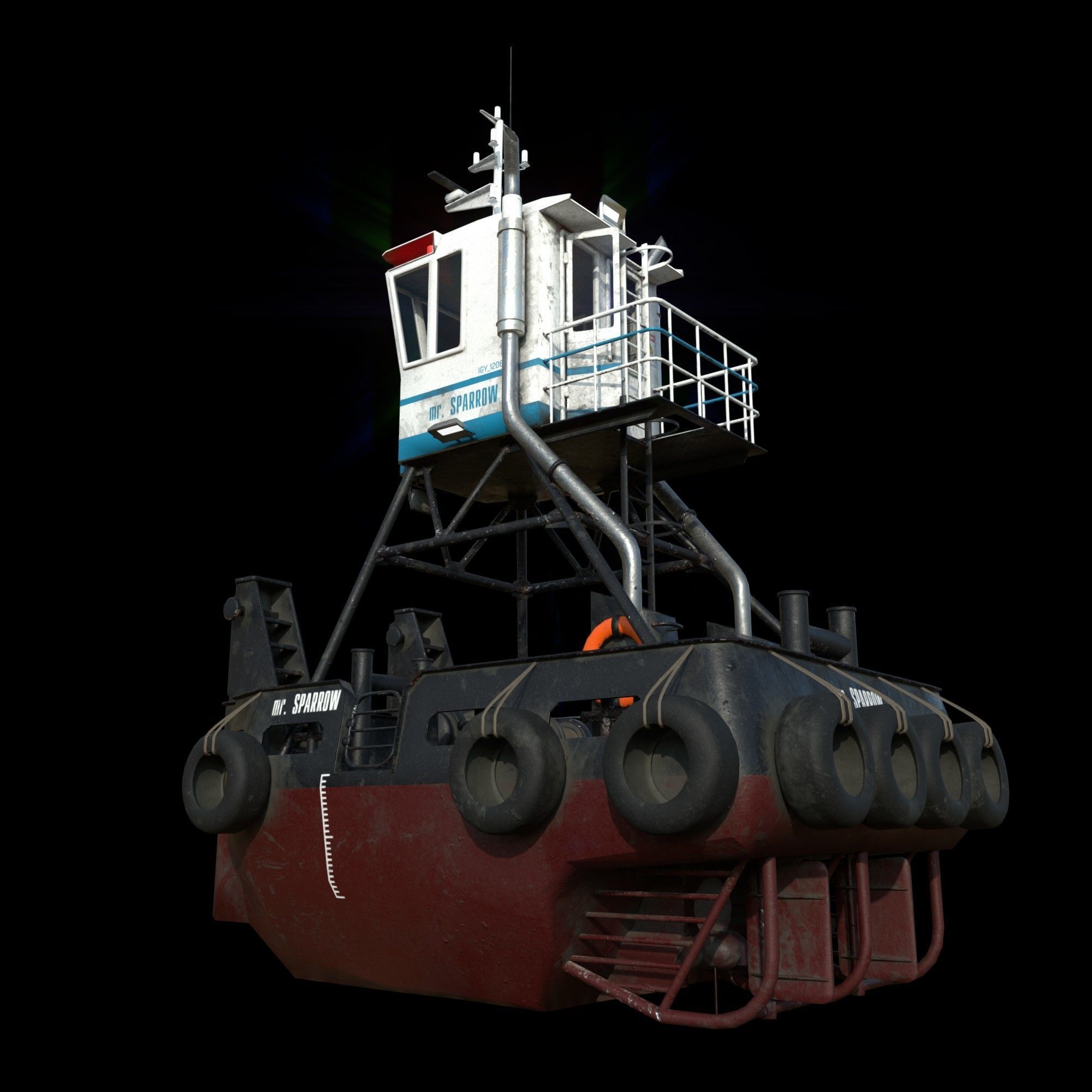 Truckable Push Boat and  PONTOON  Low-poly 3D model_6