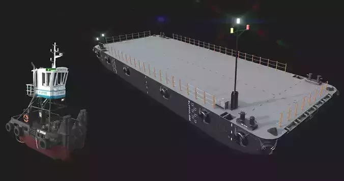 Truckable Push Boat and  PONTOON  Low-poly 3D model