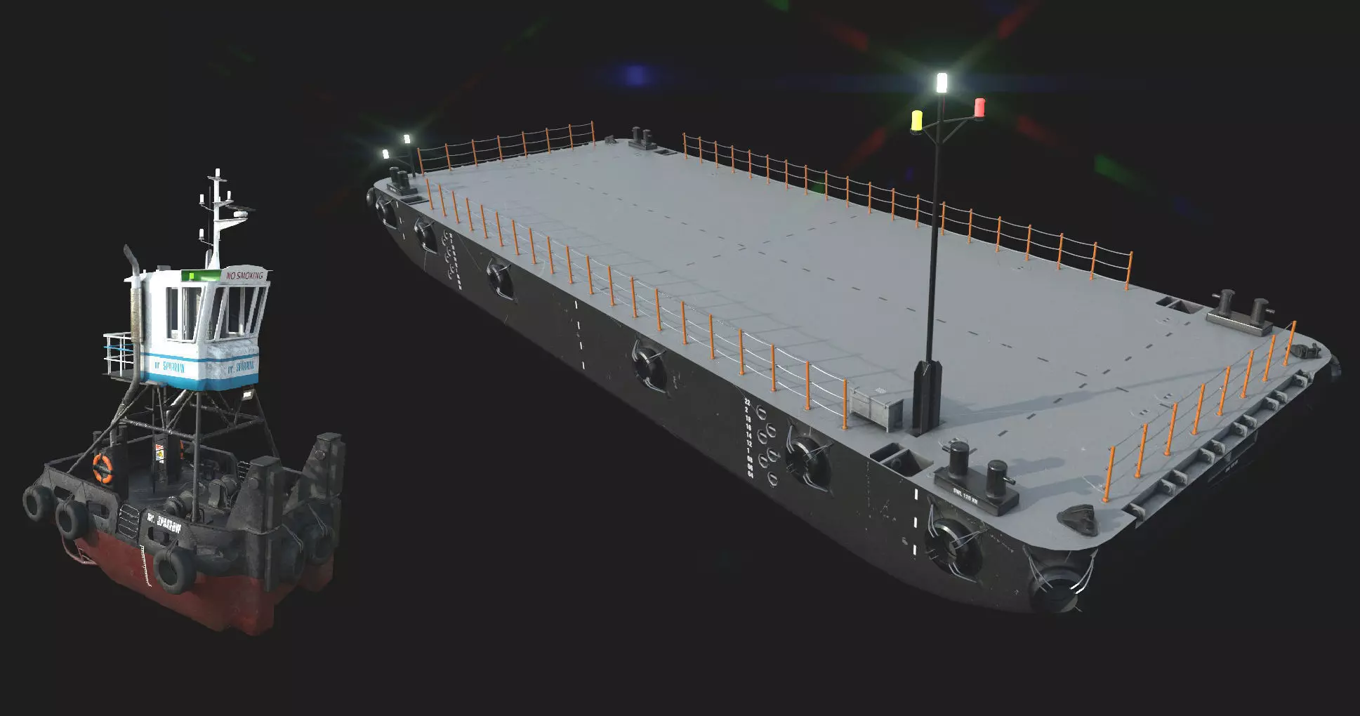 Truckable Push Boat and  PONTOON  Low-poly 3D model_0