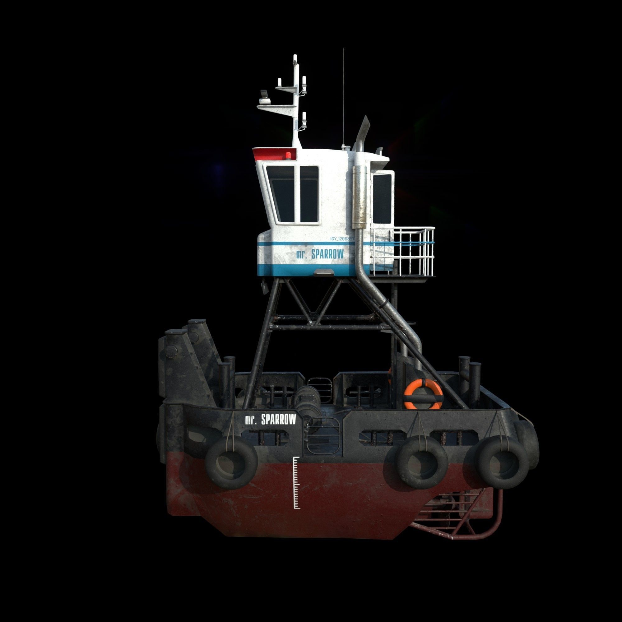 Truckable Push Boat and  PONTOON  Low-poly 3D model_7