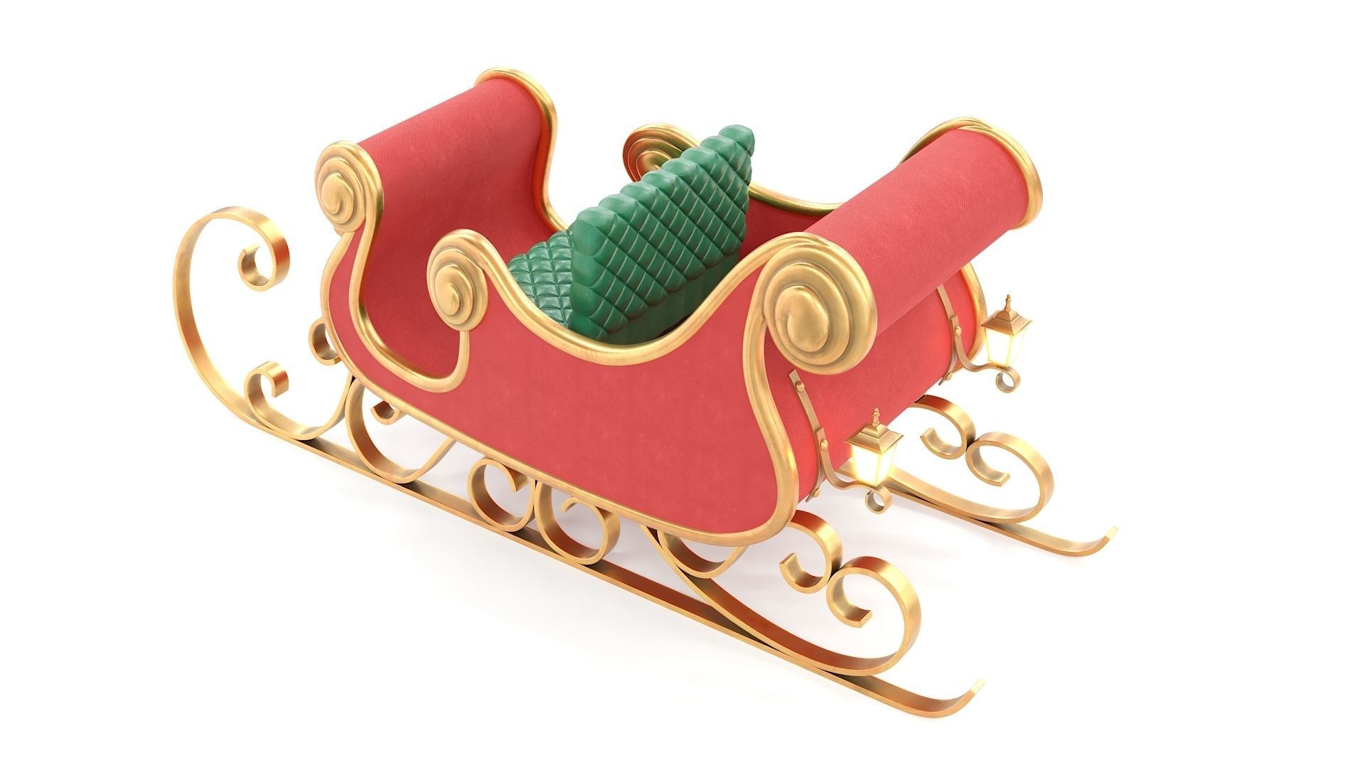 Santa Claus Sleigh Low-poly 3D model_7