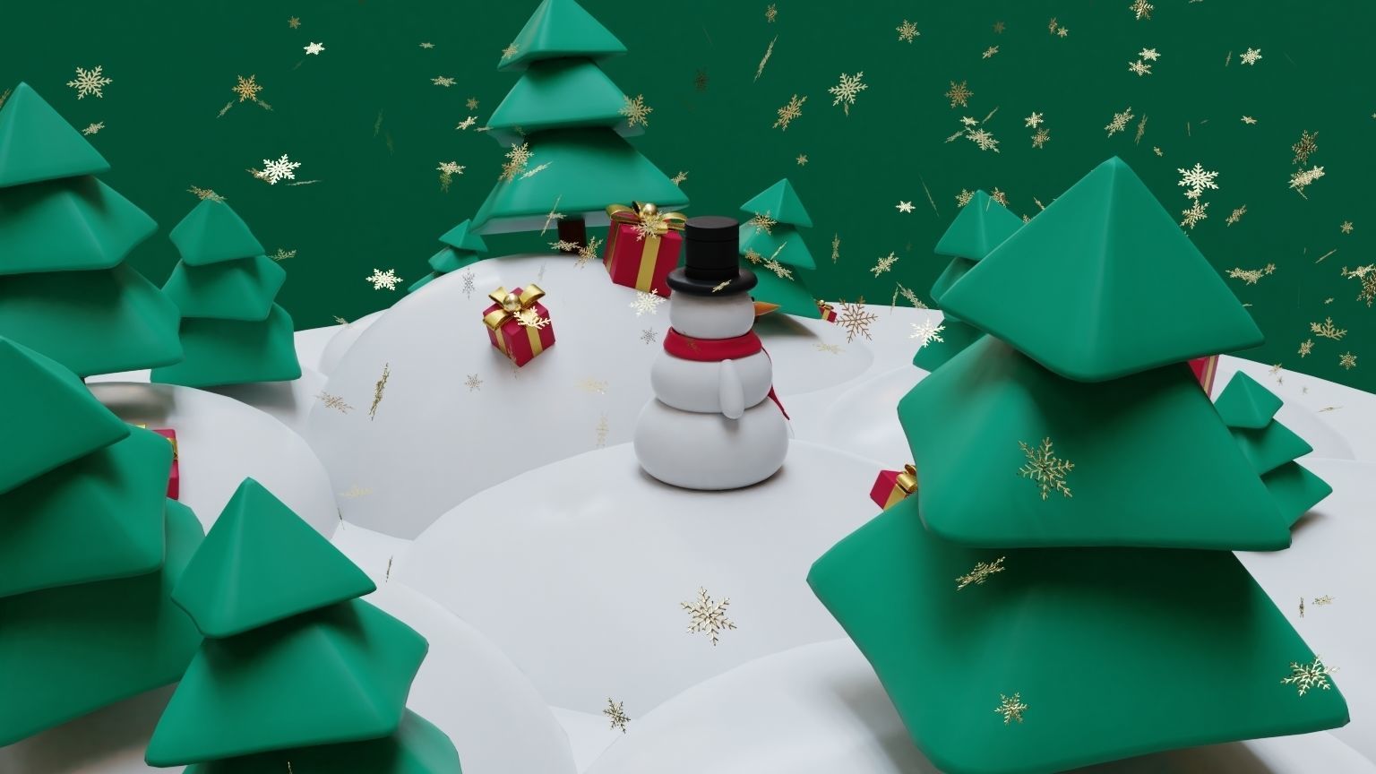 Snowman- trees- Gift Set  Low-poly 3D model_5