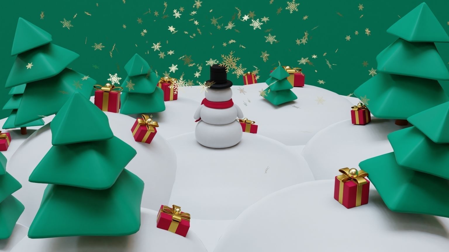 Snowman- trees- Gift Set  Low-poly 3D model_4