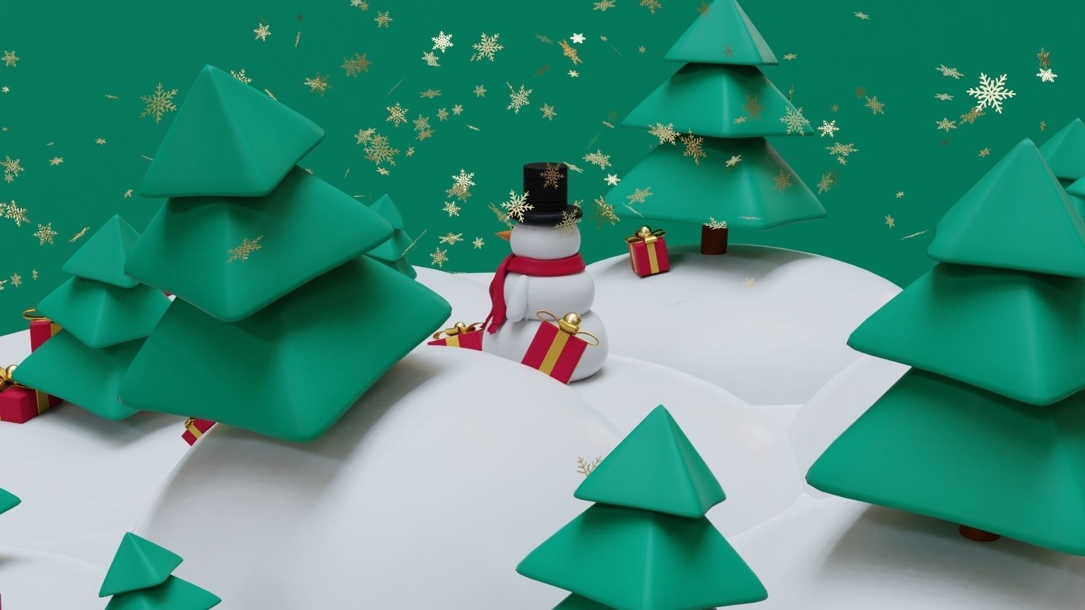Snowman- trees- Gift Set  Low-poly 3D model_3