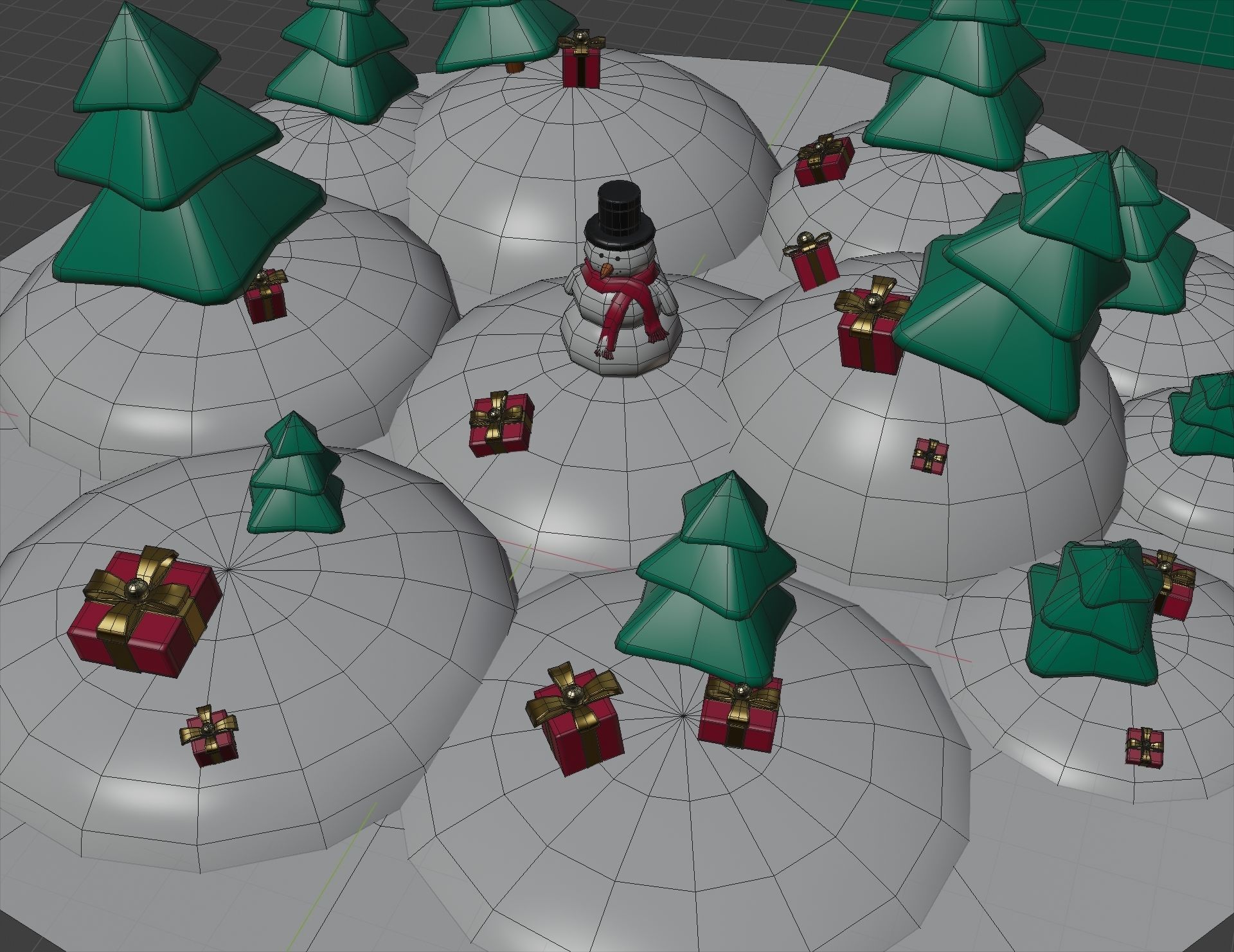 Snowman- trees- Gift Set  Low-poly 3D model_2