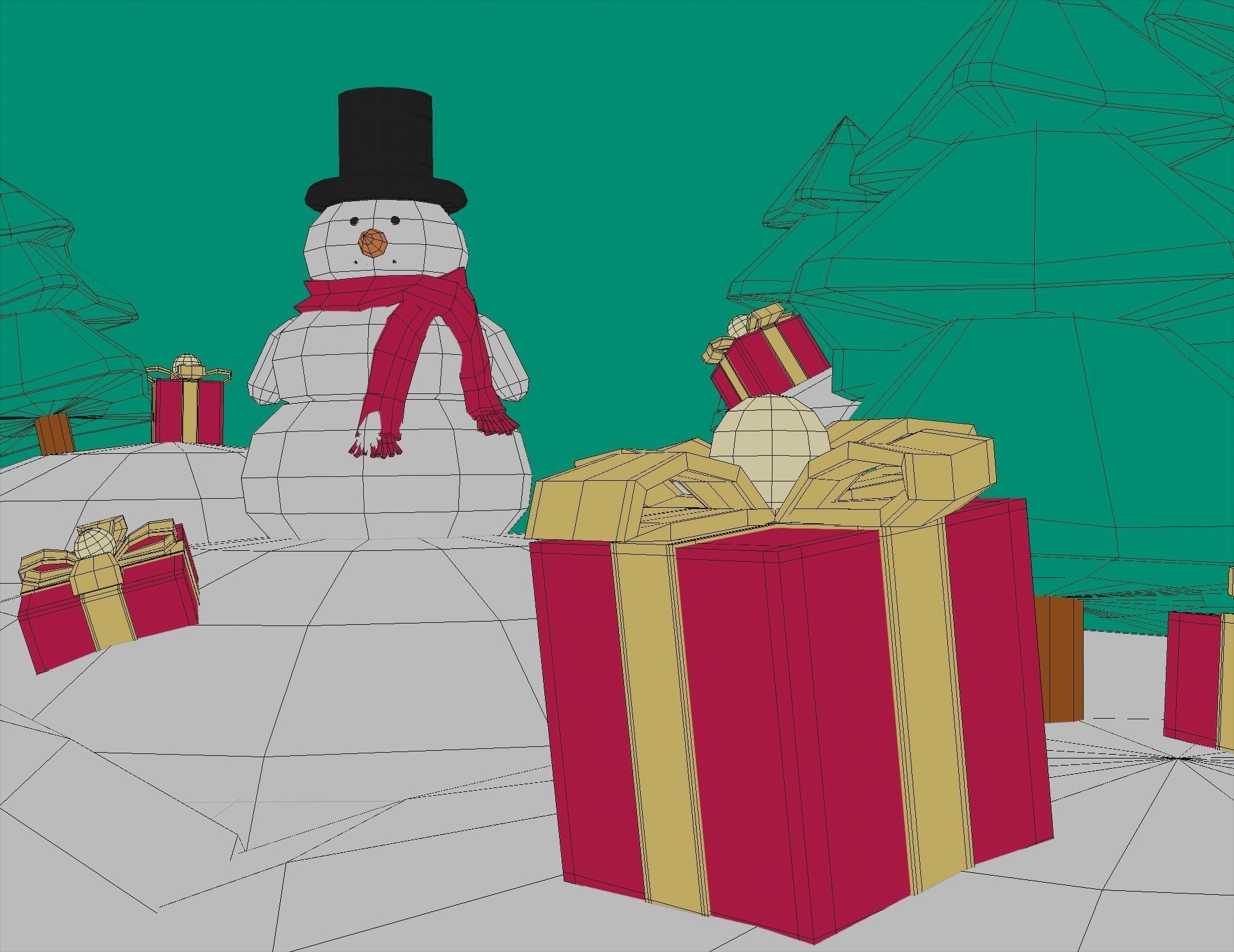 Snowman- trees- Gift Set  Low-poly 3D model_8