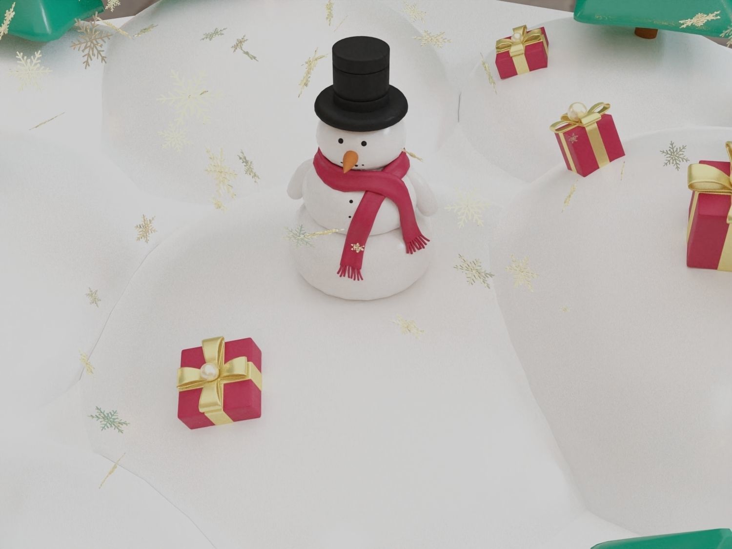 Snowman- trees- Gift Set  Low-poly 3D model_7