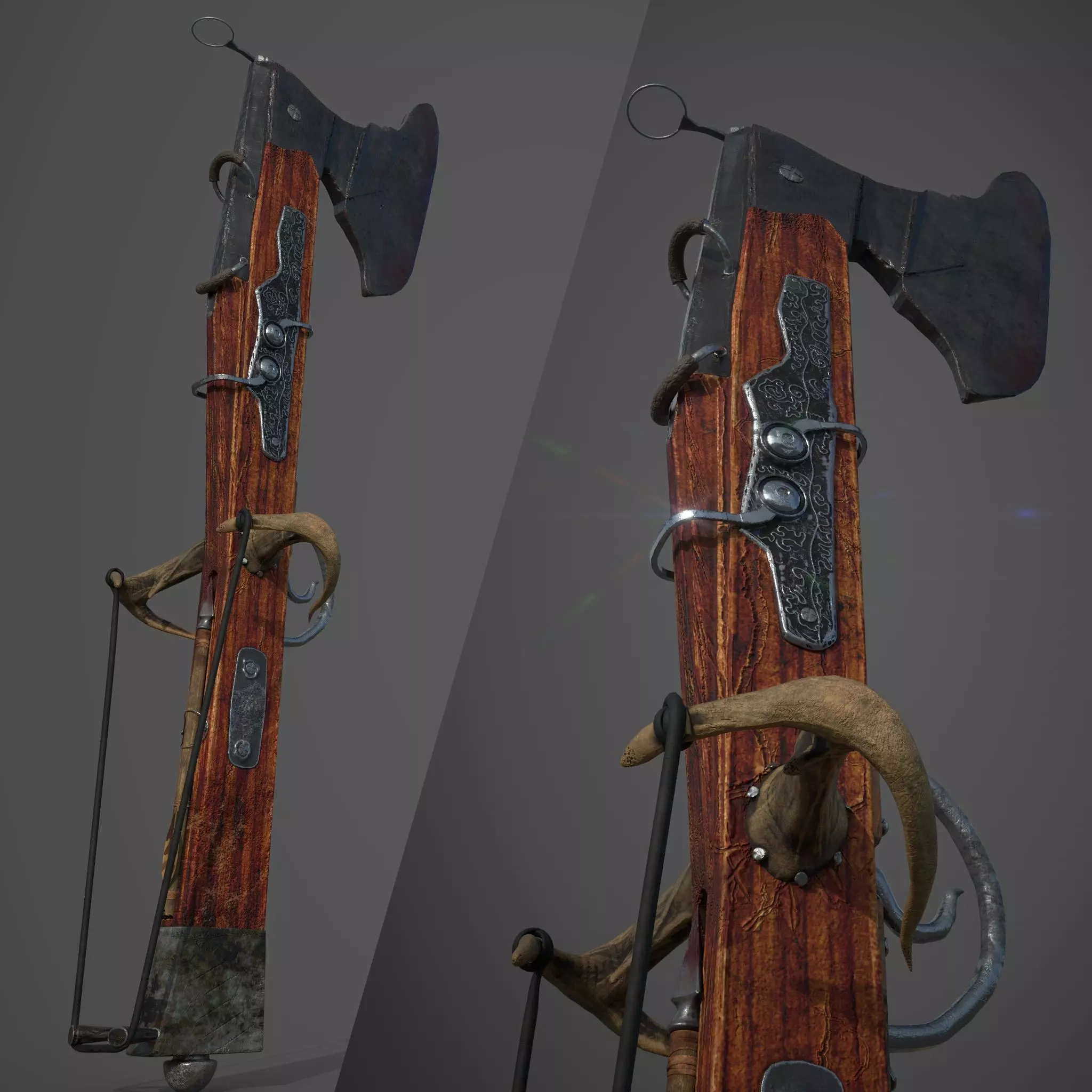 Fantasy Crossbow Axe Gun 3D model_0