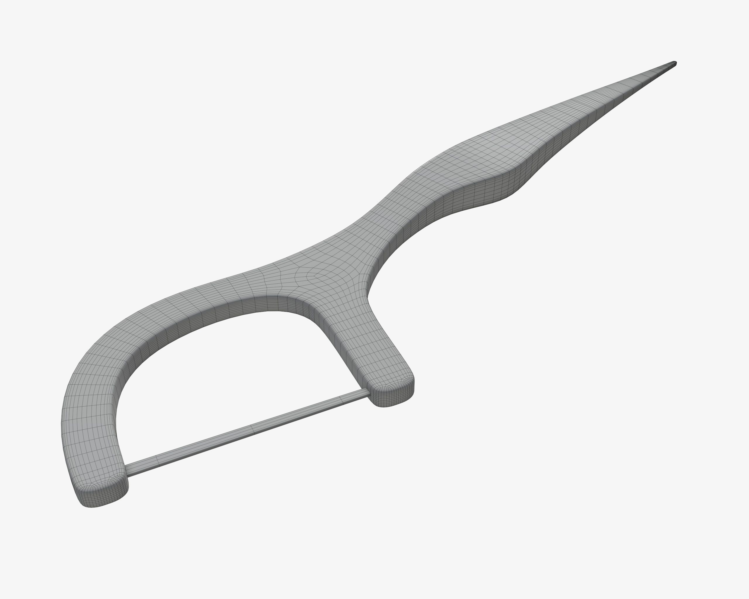 Dental floss pick with flat thread and wide bow 3D model_4