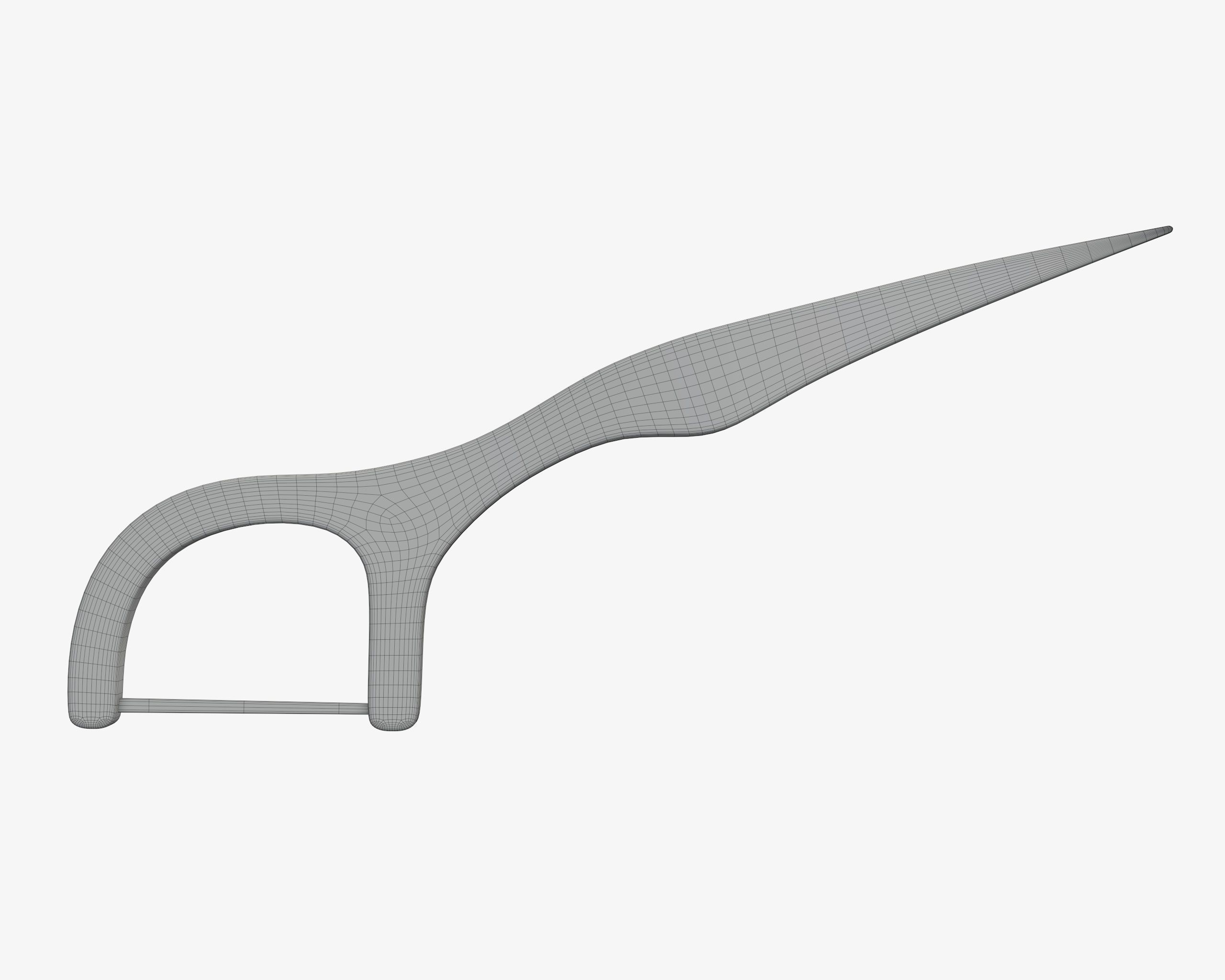 Dental floss pick with flat thread and wide bow 3D model_5