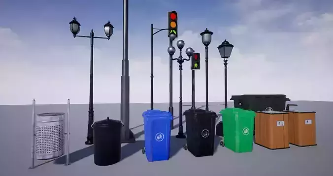 Street Props Dustbins Lights Lamps Traffic Lights