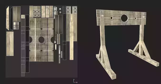 Adjustable Medieval Pillory Low-poly 3D model