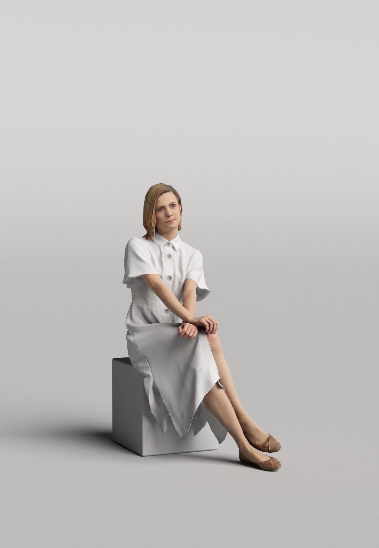 Humano Casual woman sitting and looking 0405 3D model_1