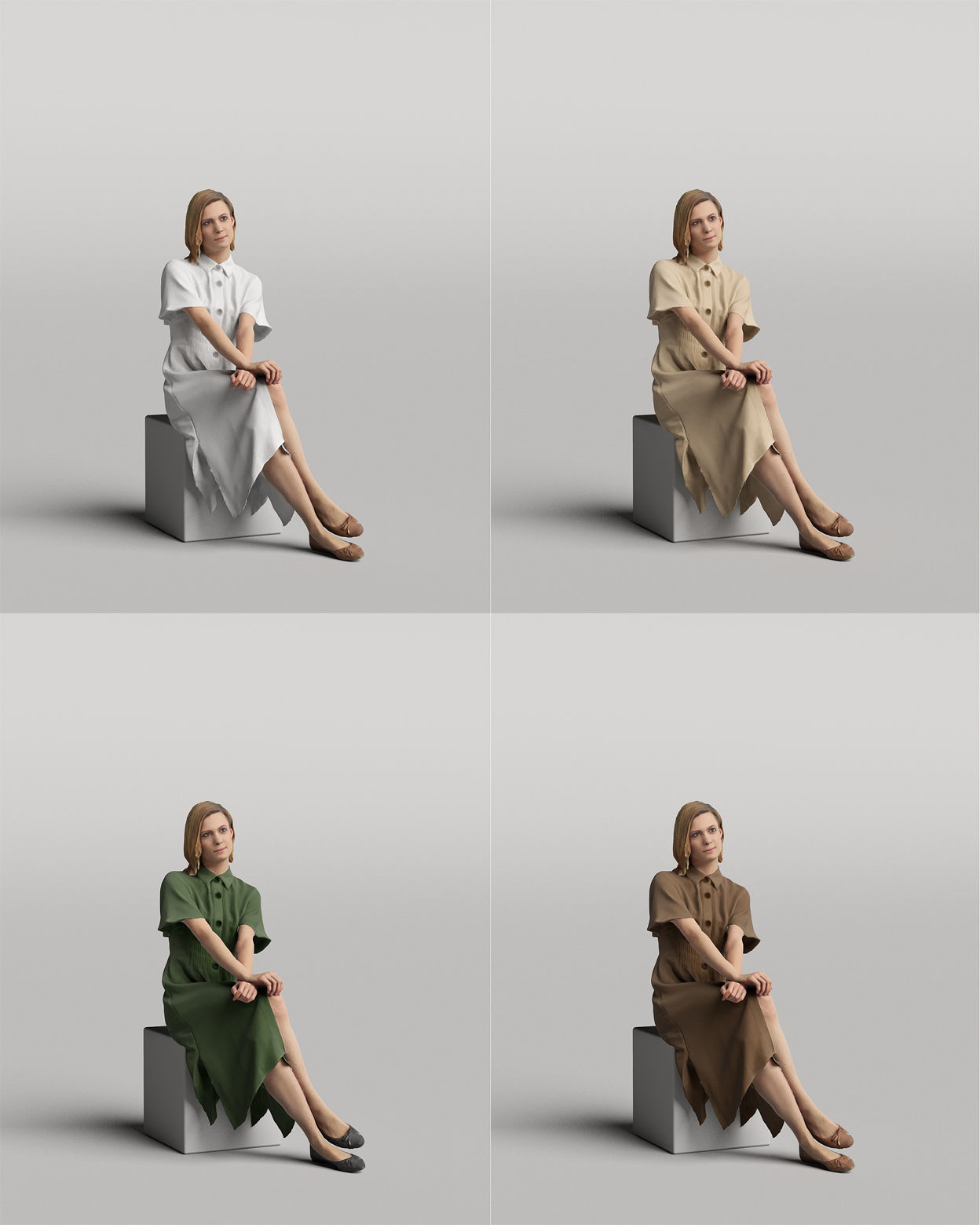 Humano Casual woman sitting and looking 0405 3D model_4
