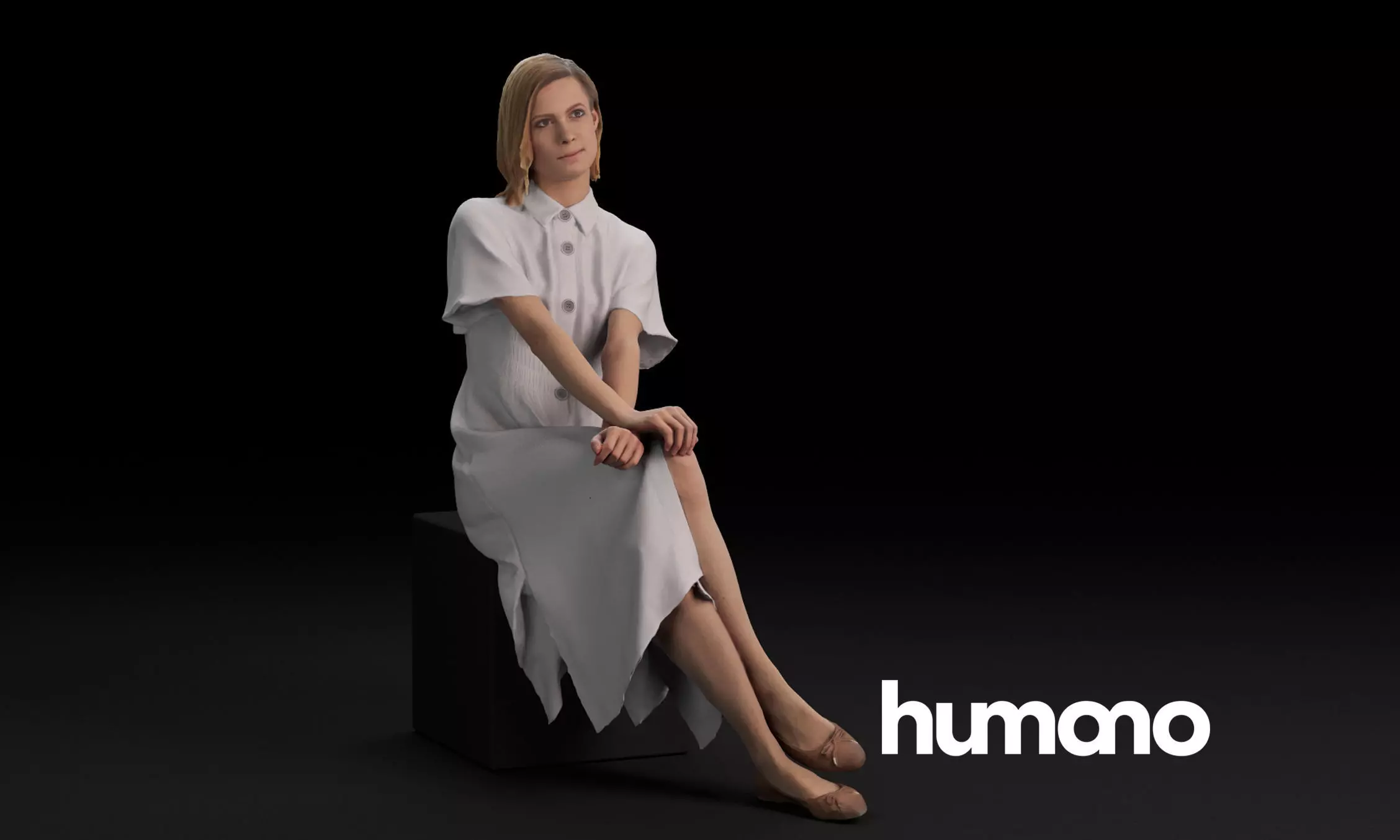 Humano Casual woman sitting and looking 0405 3D model_0