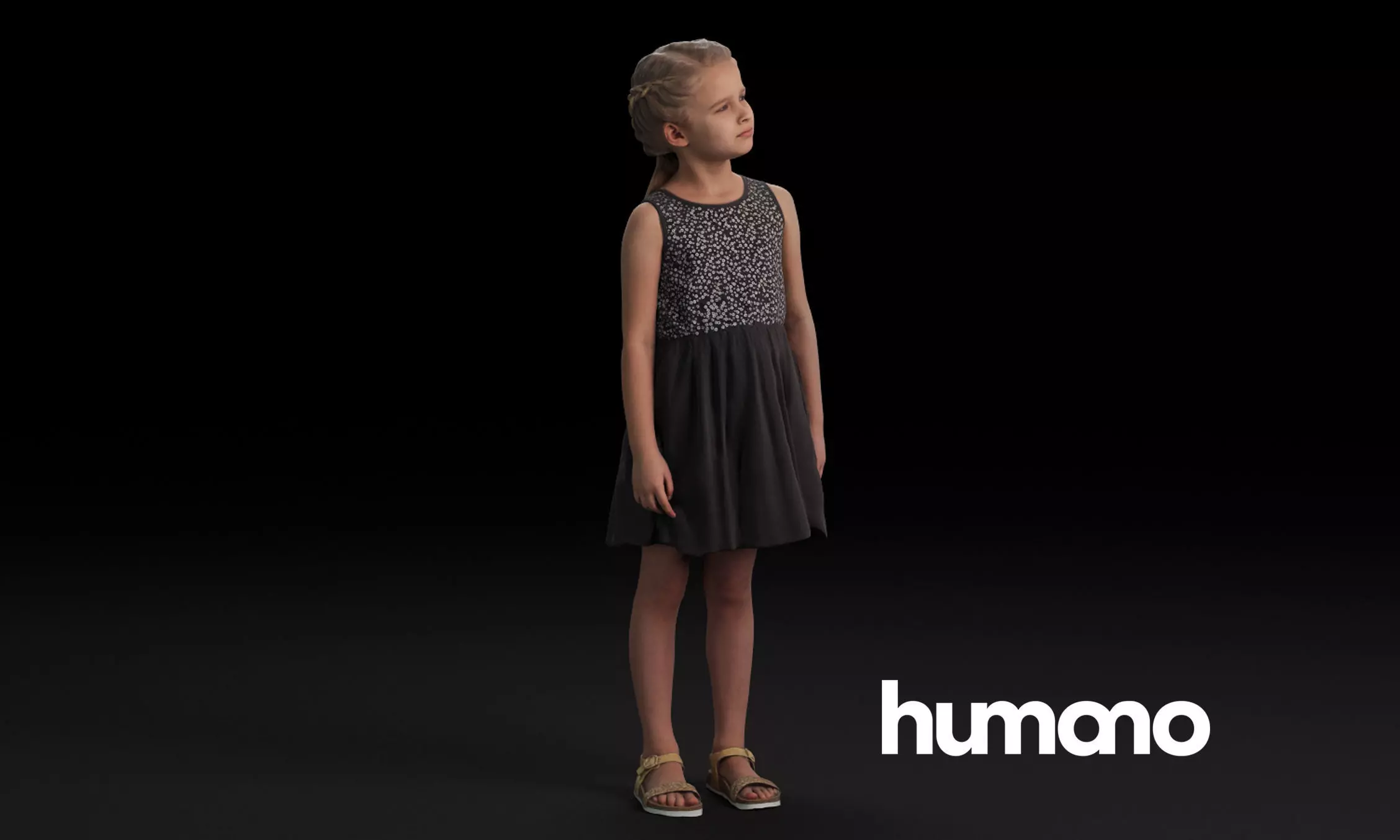 Humano Casual child standing and looking 0406 3D model_0