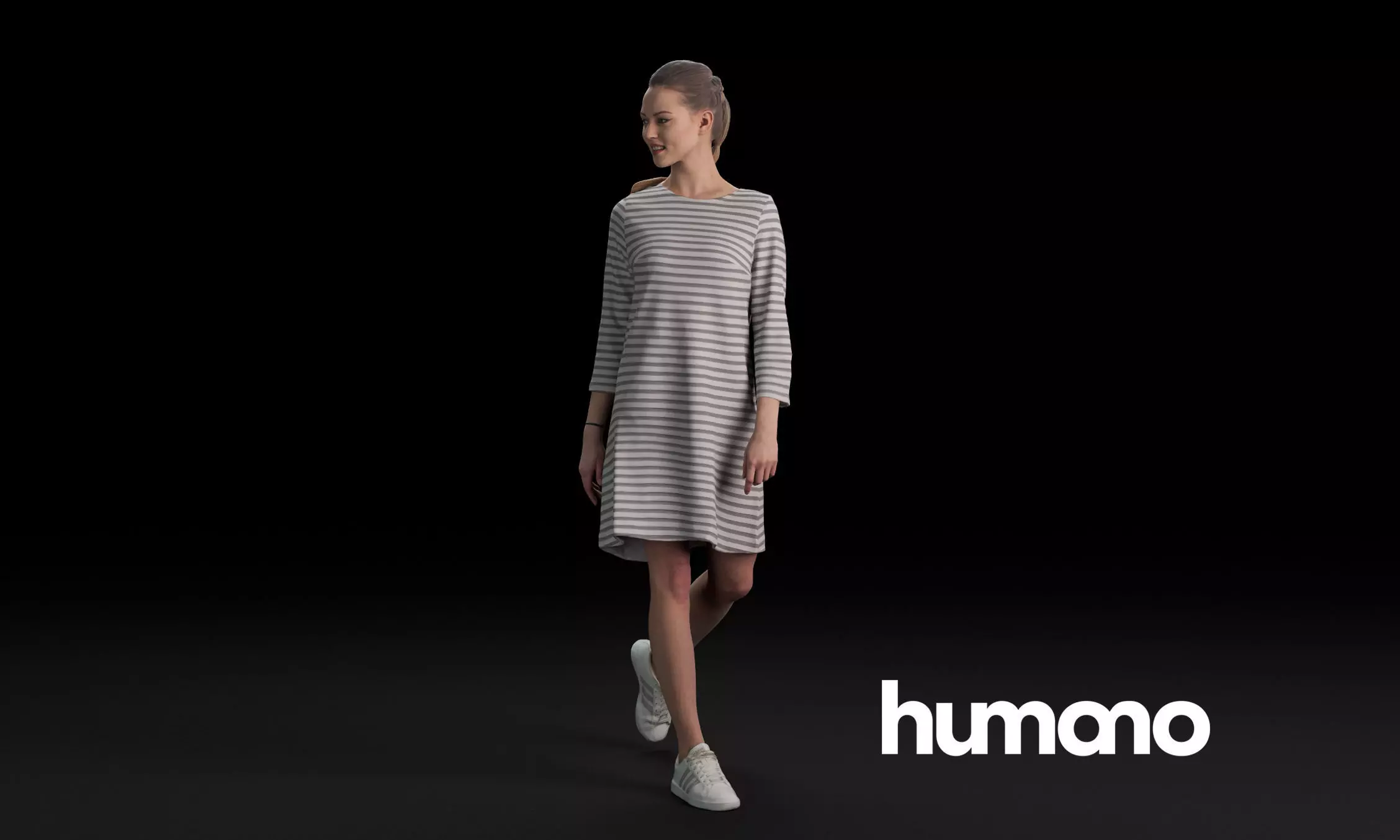 Humano Casual woman walking and looking back 0409 3D model_0